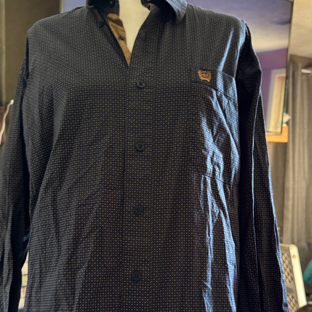 Cinch Navy Patterned Button Down Shirt - image 1